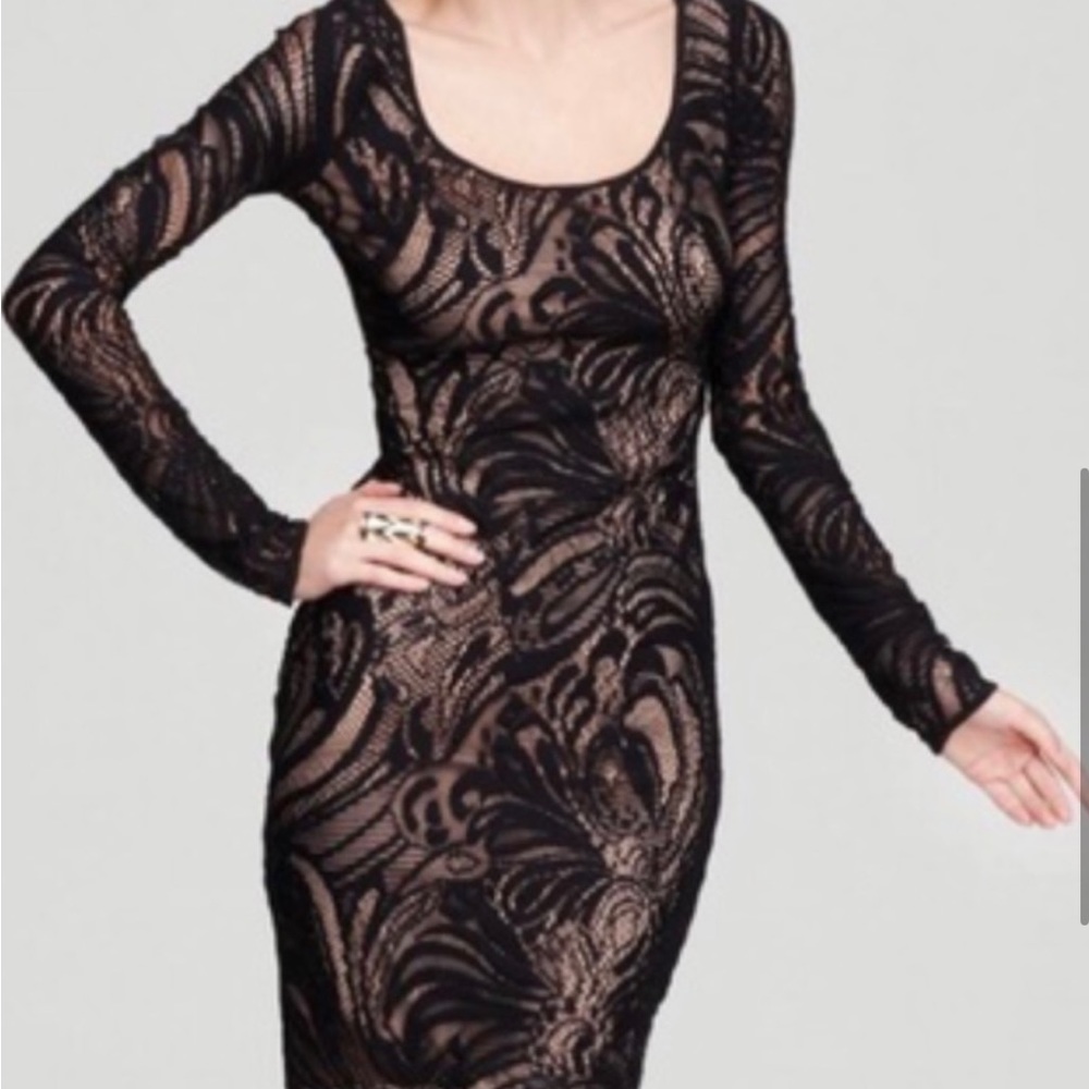 BCBGMaxazria Black Tanya Long Sleeve Lace Dress